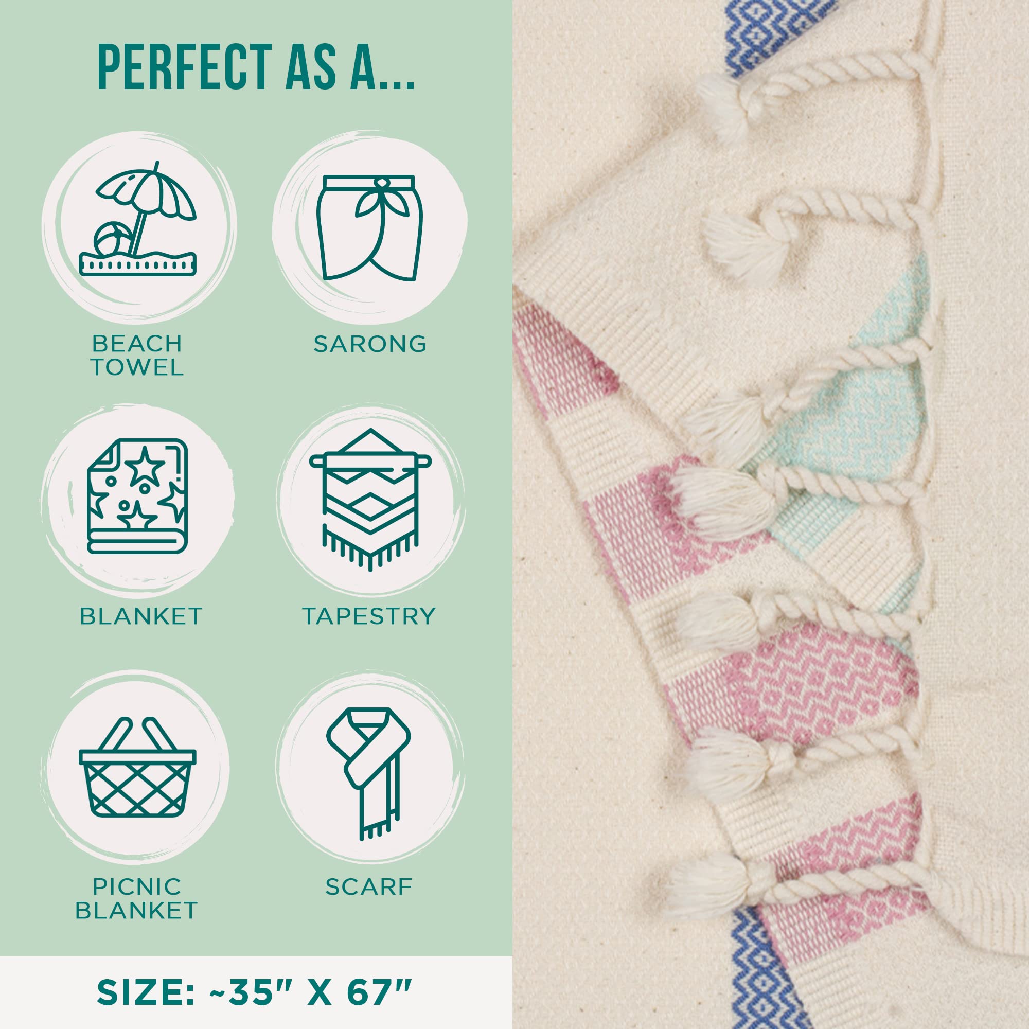 Sand Cloud Beach Towel - Sand Free - 100% Organic Turkish Cotton Yarn - Quick Dry Towel for Beach, Picnic, Blanket or Bath - As Seen on Shark Tank - Natu Blue - Image 3