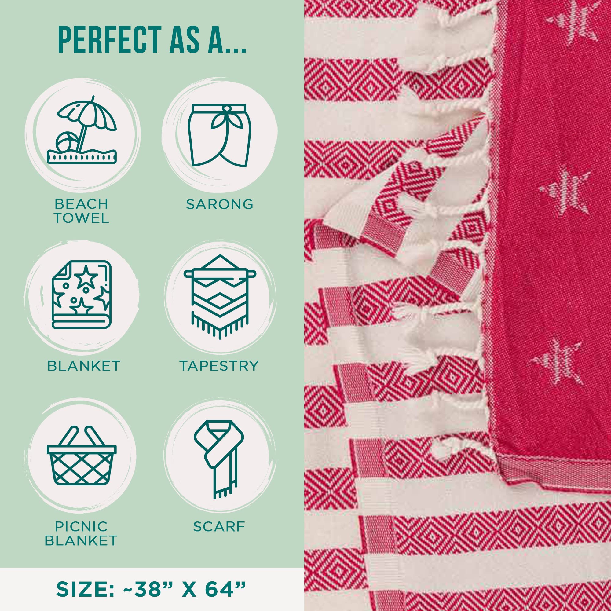 Sand Cloud Beach Towel - Sand Free - 100% Organic Turkish Cotton Yarn - Quick Dry Towel for Beach, Picnic, Blanket or Bath - As Seen on Shark Tank - Stars & Stripes (Red, White & Blue) - Image 3