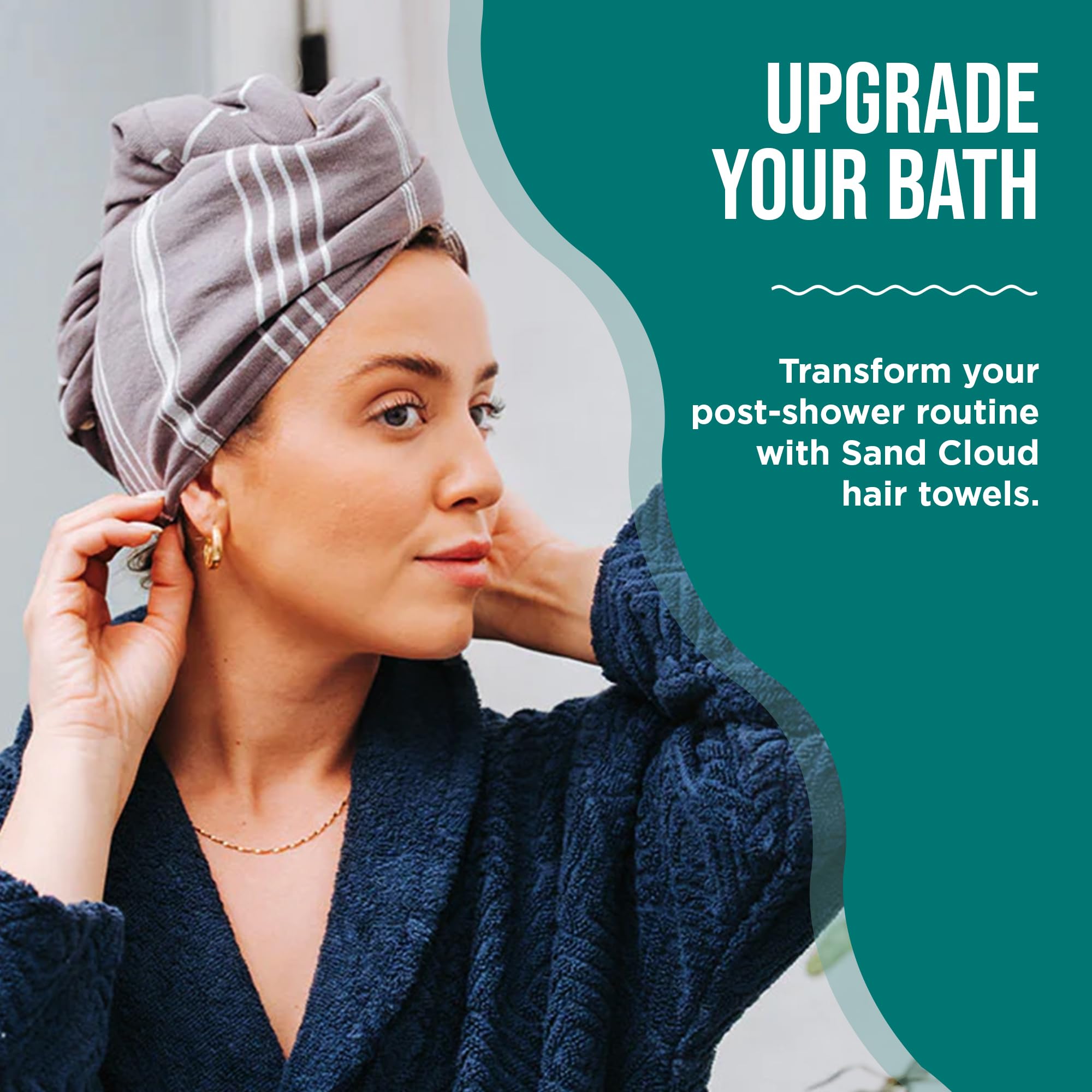 Sand Cloud Hair Towel Wrap for Women & Men, (Sand, Classic) - 100% Turkish Cotton Quick Hair Drying Towel Wrap - Absorbent Half Terry Weave Hair Plop Head Towel Wrap with Binding Edge - Image 4