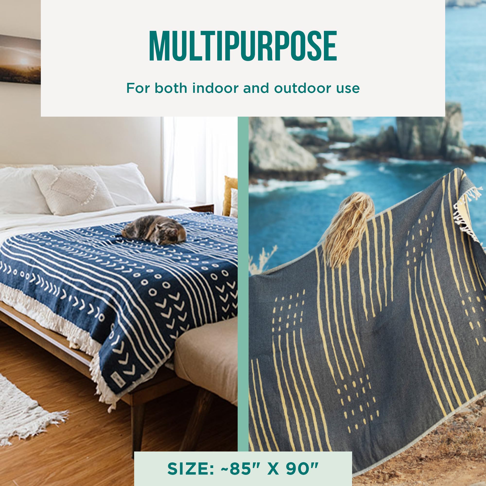 Sand Cloud Oversized Throw Blanket - 100% Organic Turkish Cotton & Heavy Weight Jacquard Weave - Soft, Comfy & Cozy Large Beach Blanket for Comfort & Style - 85" x 90" - Checkmate Party - Image 3