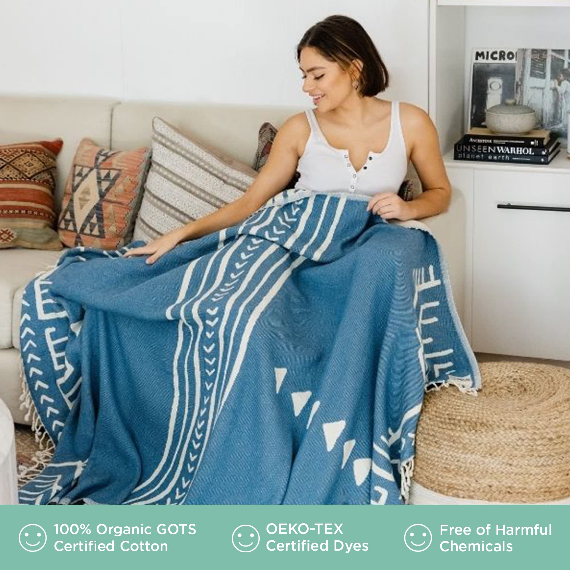 Sand Cloud Oversized Throw Blanket - 100% Organic Turkish Cotton & Heavy Weight Jacquard Weave - Soft, Comfy & Cozy Large Beach Blanket for Comfort & Style - 85" x 90" - Checkmate Party - Image 5