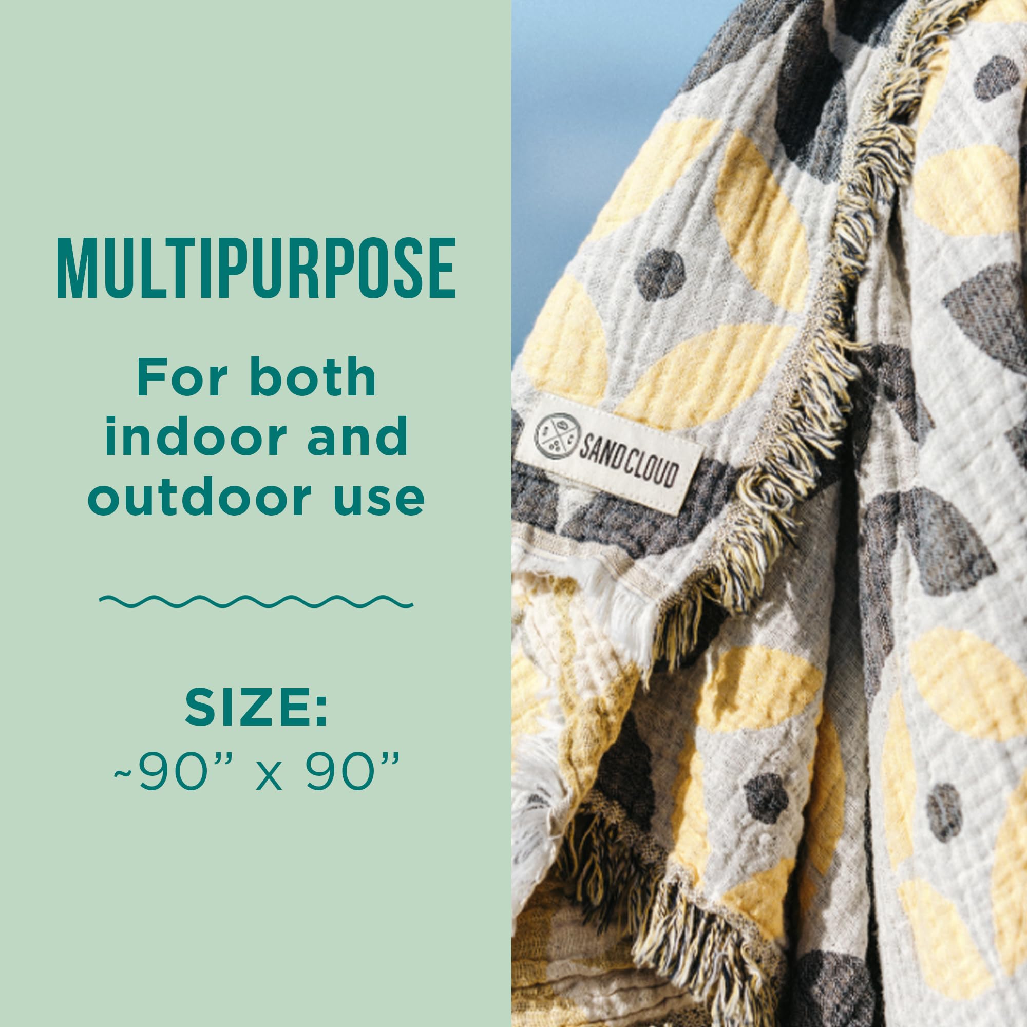 Sand Cloud Oversized Throw Blanket for Bed & Couch (Sunflower) - 100% Turkish Organic Cotton & Jacquard Weave with Fringe Tassels - Soft & Lightweight Beach & Throw Blankets - 90" x 90" - Zinnia Party - Image 3