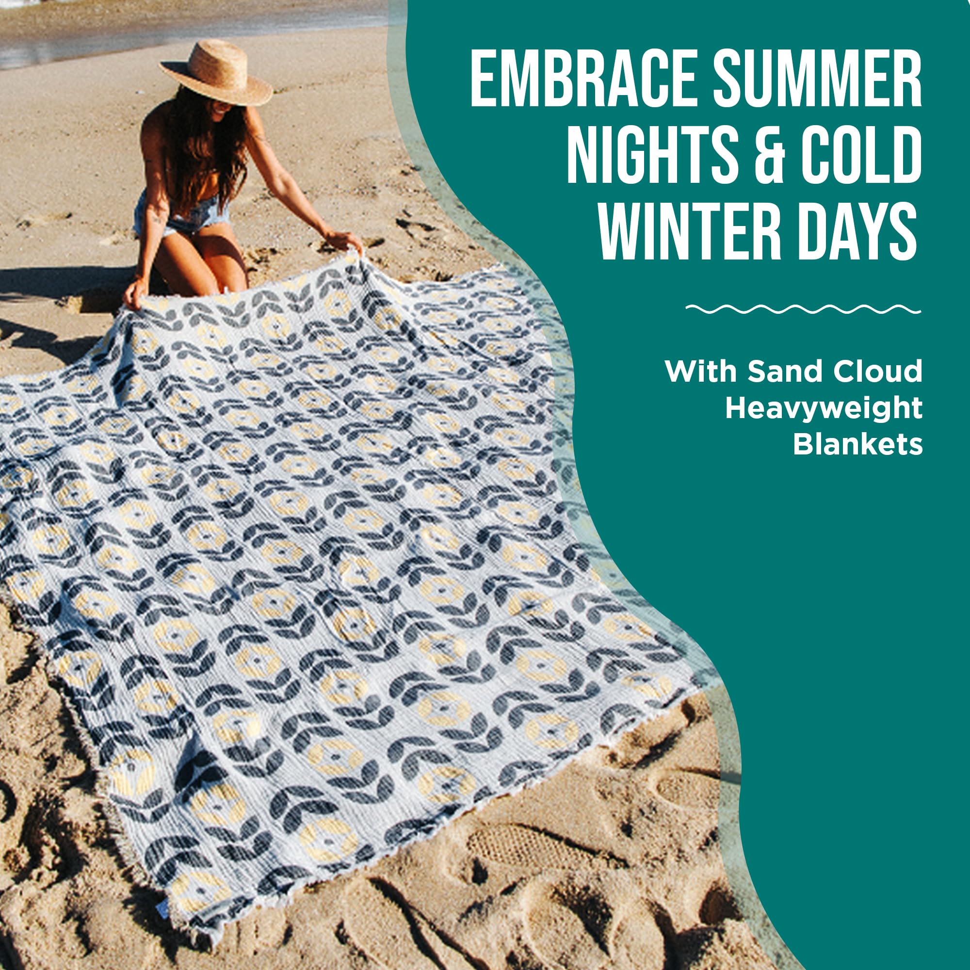 Sand Cloud Oversized Throw Blanket for Bed & Couch (Sunflower) - 100% Turkish Organic Cotton & Jacquard Weave with Fringe Tassels - Soft & Lightweight Beach & Throw Blankets - 90" x 90" - Zinnia Party - Image 4