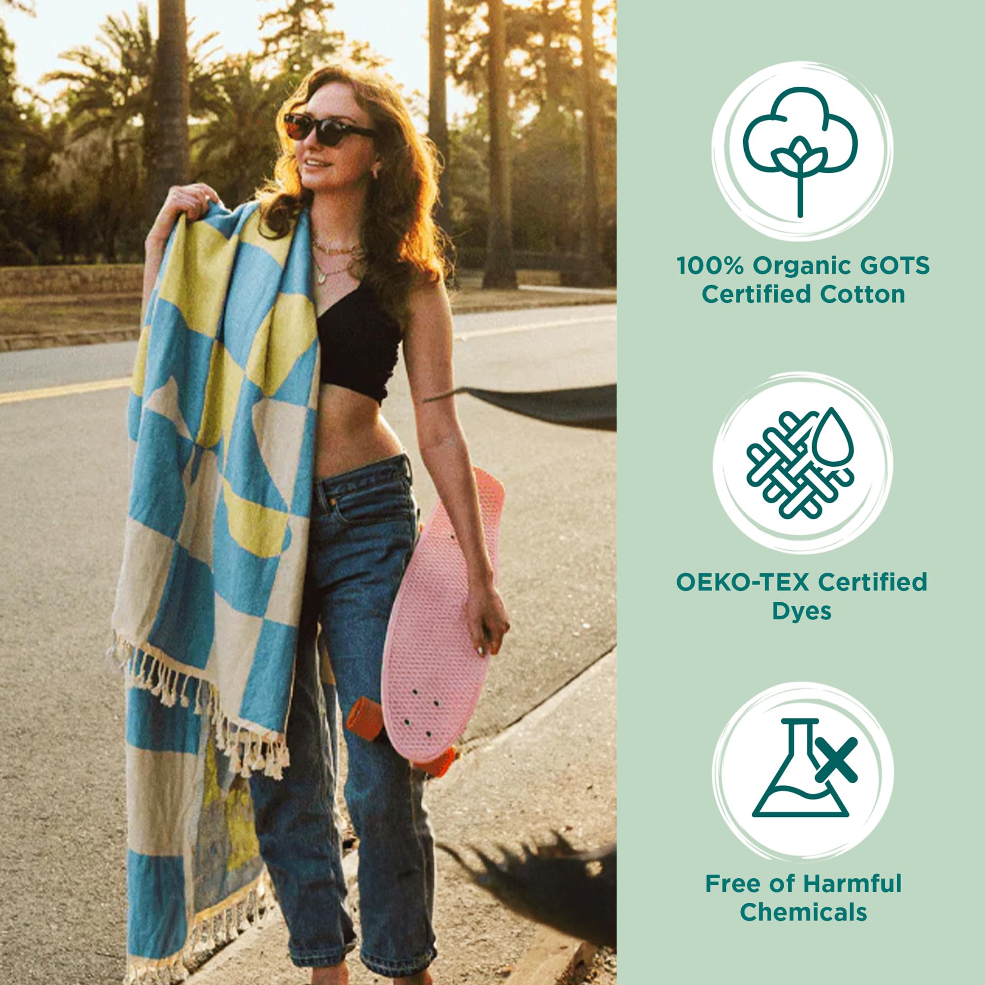 Sand Cloud Oversized Throw Blanket for Bed & Couch (Sunflower) - 100% Turkish Organic Cotton & Jacquard Weave with Fringe Tassels - Soft & Lightweight Beach & Throw Blankets - 90" x 90" - Zinnia Party - Image 5