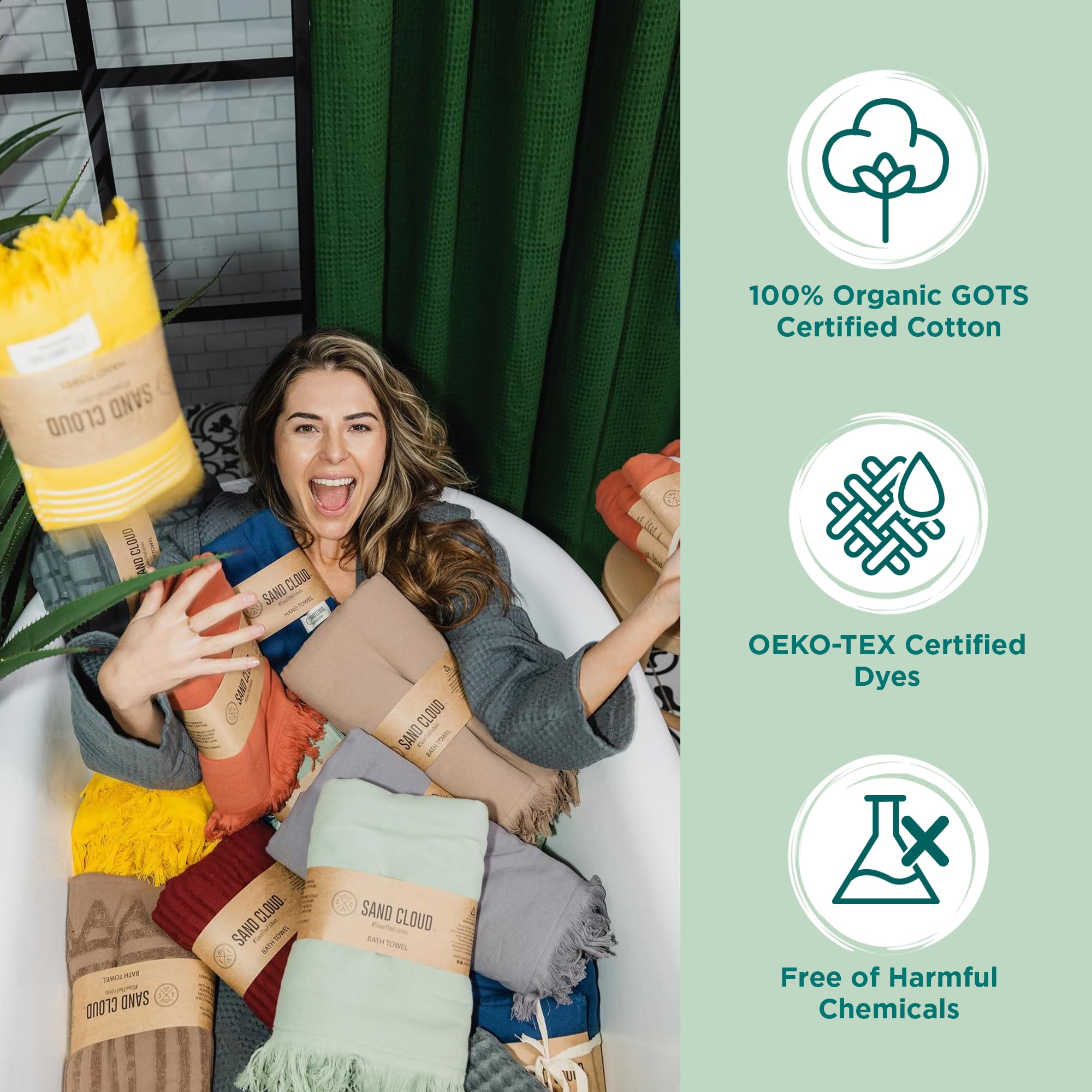 Sand Cloud Turkish Bath Towels Bundle for Bathroom, Set of 4 (Daze, Beige) - Large Size - 100% Certified Organic Cotton Yarn is Lightweight, Soft & Absorbent - Premium Bath & Hand Towels Dry Faster - Image 4